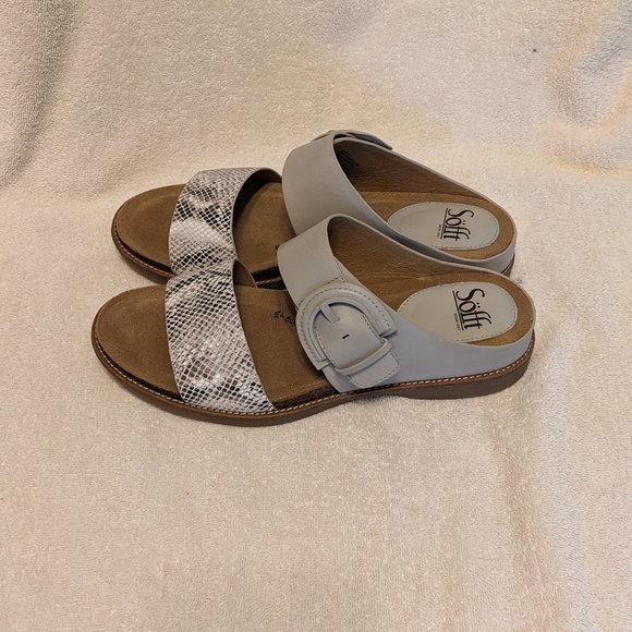 Sofft Shoes - Sofft Braye Light Grey/Natural Leather Slide Sandals